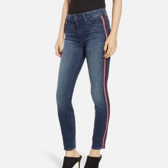 MOTHER Women's Looker Here Kitty Kitty Glitter Racer Skinny Jeans Size 28 NWT